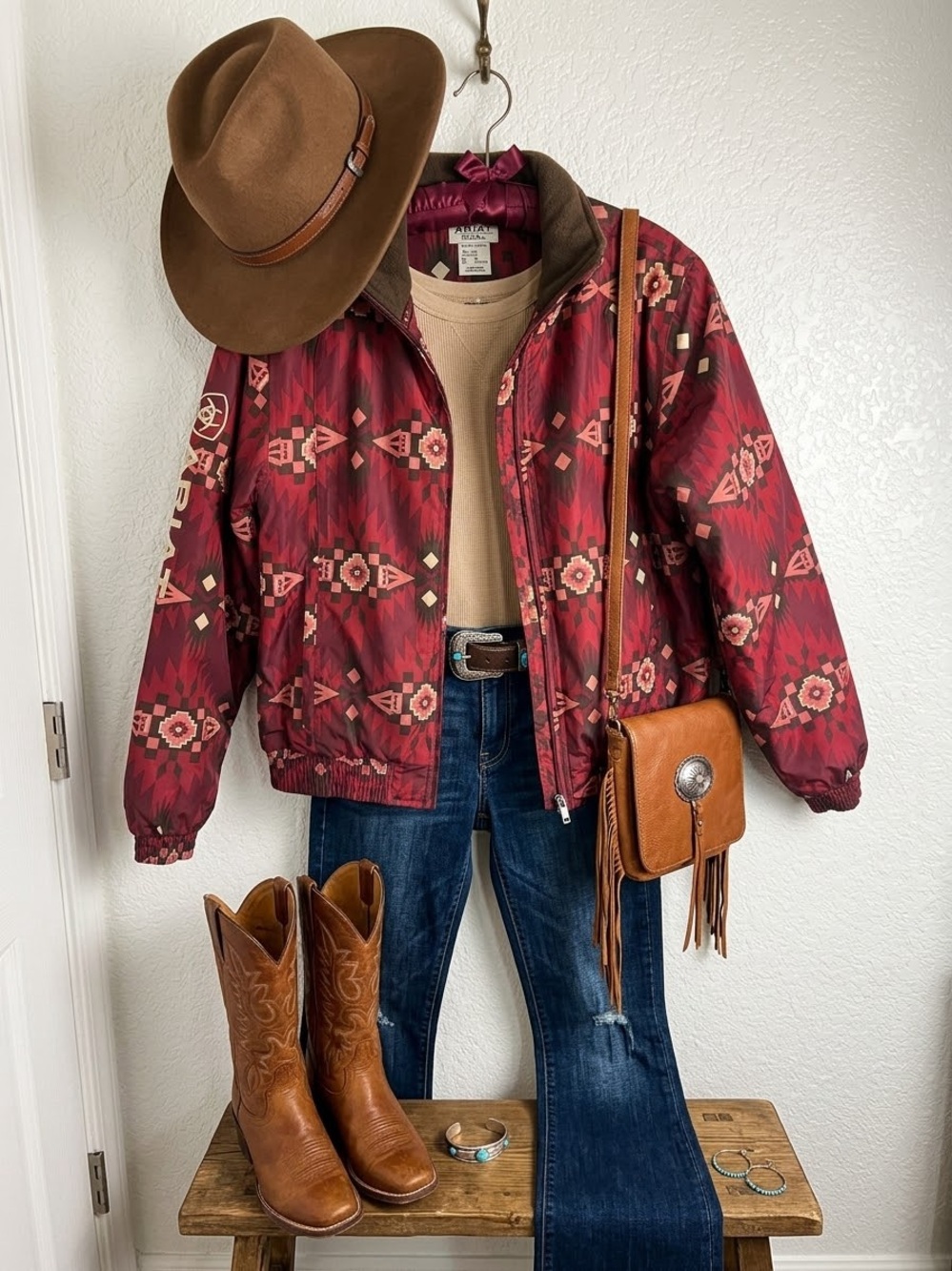 Ariat Women's Wine Red Aztec Quilted Puffer Jacket - Picture 3 of 16